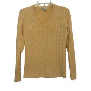 Fairway & Greene Soft Peach V-Neck Cable Knit Pima Cotton Sweater - Size M